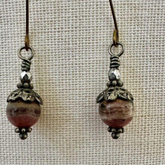 Rhodochrosite Beaded Dangle Earrings - Picture 1 of 9